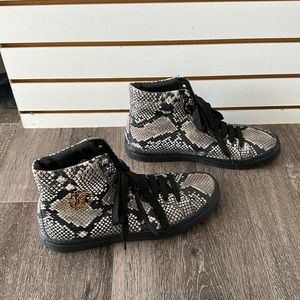Roberto Cavalli Snake-Embossed Leather High-Top Sneakers-size 43 1/2